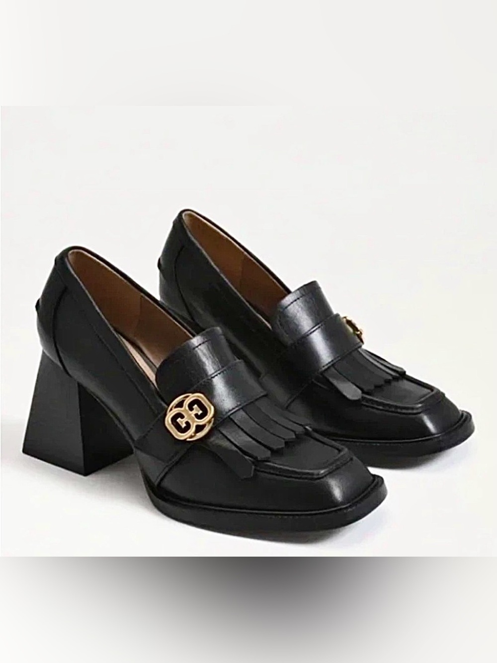 Sam Edelman Quinly Kiltie Block Heel Loafers Black Leather 6.5M